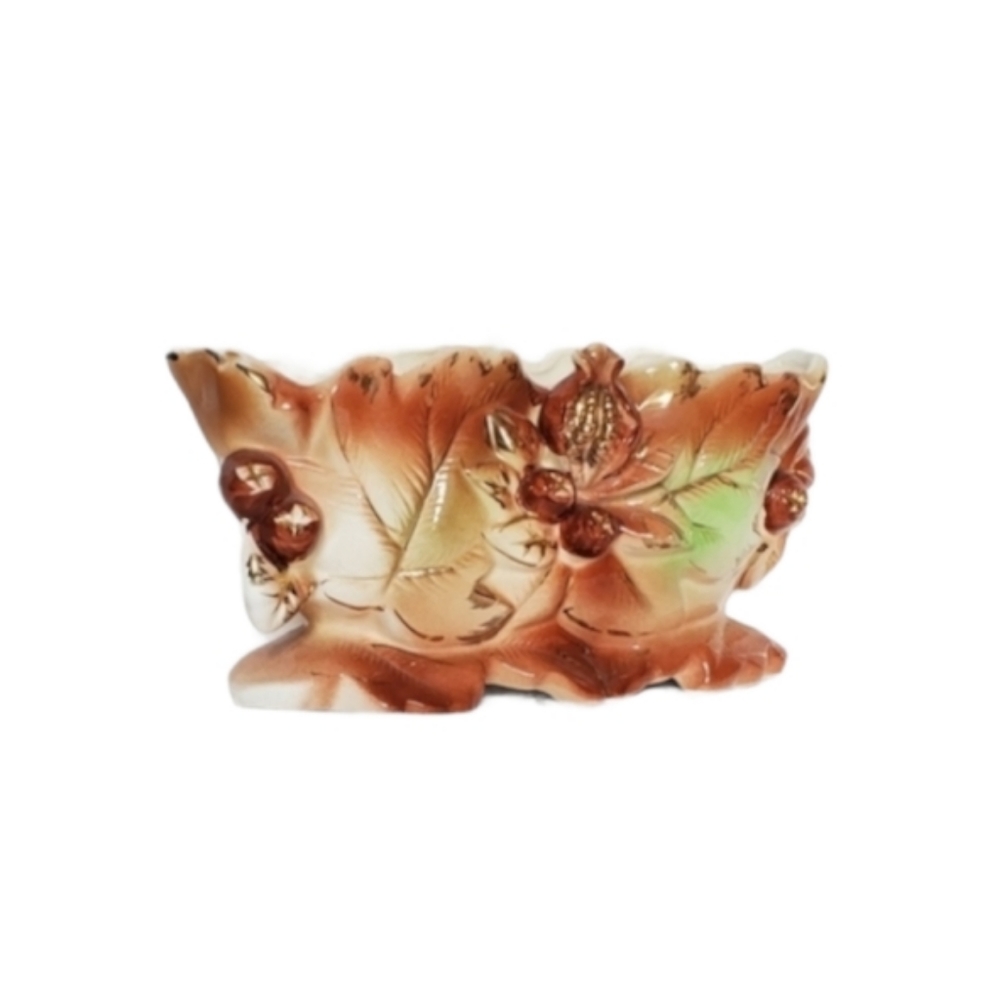 Vintage Autumn Leaves Cookie Candie Bowl Glazed Ceramic Rare Japan Home Decor - Picture 1 of 12